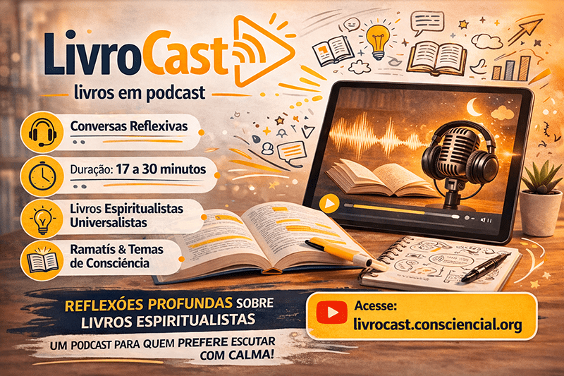 livros em podcast esquemático de livros espiritualistas universalistas, inclusive de Ramatís. Conversas reflexivas sobre cada livro, em formato de podcast, com duração média entre 17 e 30 minutos. Indicado para quem prefere escutar, refletir com mais calma ou revisitar os temas em outro ritmo.