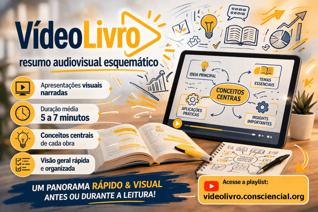 resumo audiovisual esquemático de livros espiritualistas universalistas, inclusive de Ramatís. Apresentações visuais narradas, com duração média entre 5 e 7 minutos, oferecendo uma visão geral dos conceitos centrais de cada obra. Indicado para quem deseja um panorama rápido antes ou durante a leitura.